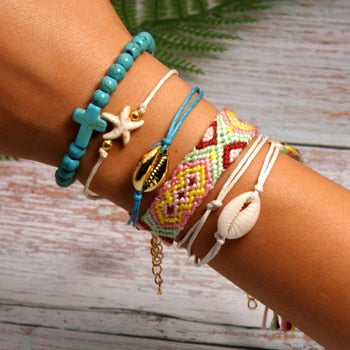 6 Pieces Puka Shell Friendship Charm Bracelet