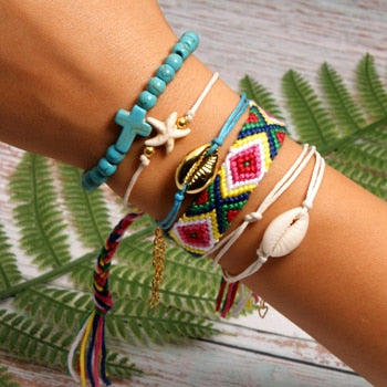 6 Pieces Puka Shell Friendship Charm Bracelet