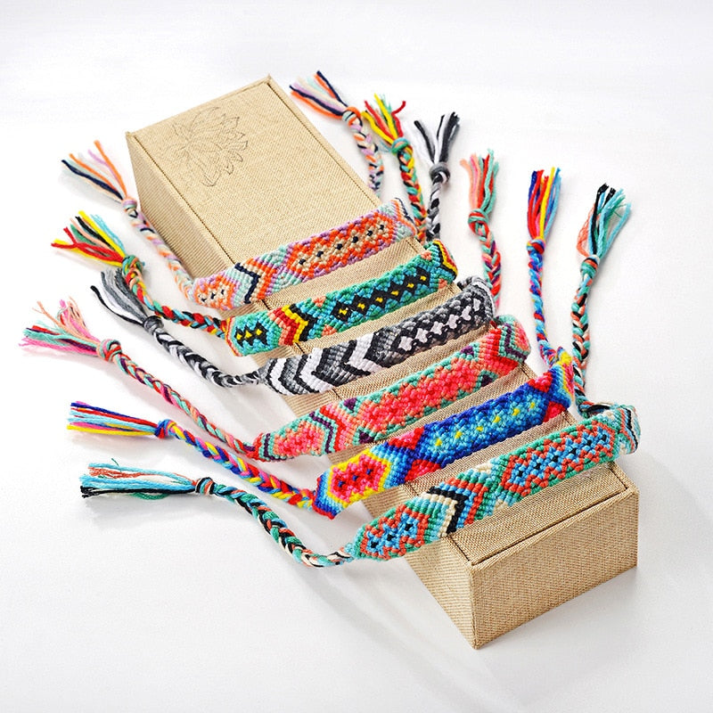 Handmade Boho Multicolor String Cord Braided Friendship Bracelets
