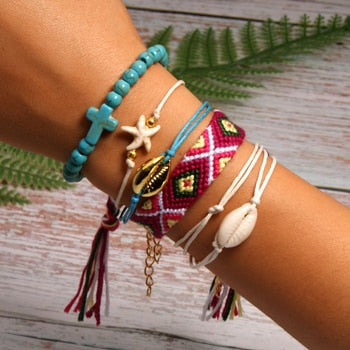 6 Pieces Puka Shell Friendship Charm Bracelet