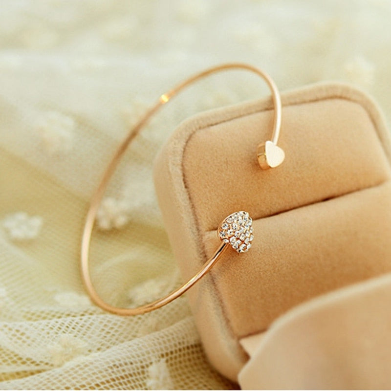 Mujer Pulseras - Adjustable Crystal Double Heart Bracelet