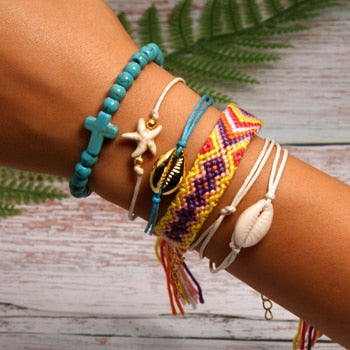 6 Pieces Puka Shell Friendship Charm Bracelet