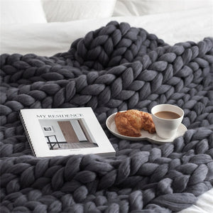 Chunky Knitted Handmade Soft Blanket - Warm Winter Throw