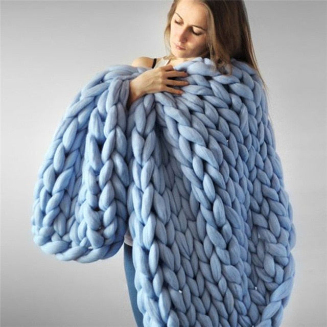 Chunky Knitted Handmade Soft Blanket - Warm Winter Throw