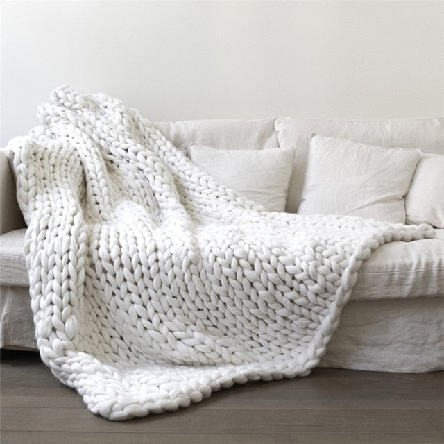 Chunky Knitted Handmade Soft Blanket - Warm Winter Throw