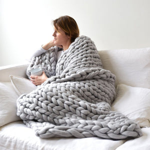 Chunky Knitted Handmade Soft Blanket - Warm Winter Throw