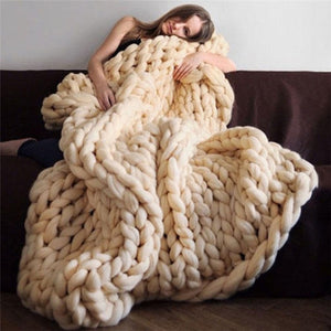 Chunky Knitted Handmade Soft Blanket - Warm Winter Throw