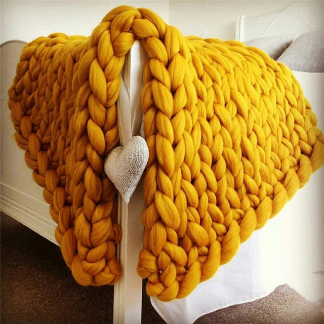 Chunky Knitted Handmade Soft Blanket - Warm Winter Throw