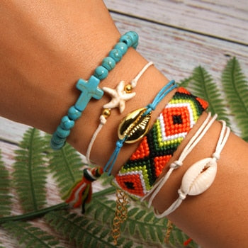 6 Pieces Puka Shell Friendship Charm Bracelet