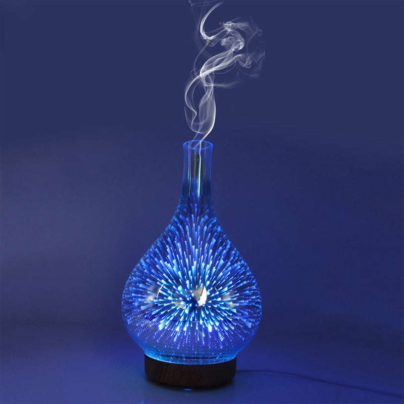 Fireworks Night Light - Air Humidifier Glass Vase Aroma Mist Diffuser Mist