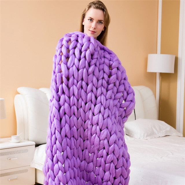 Chunky Knitted Handmade Soft Blanket - Warm Winter Throw