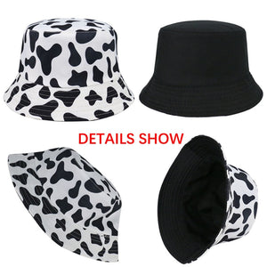 Reversible Black White Cow Pattern Bucket Hat