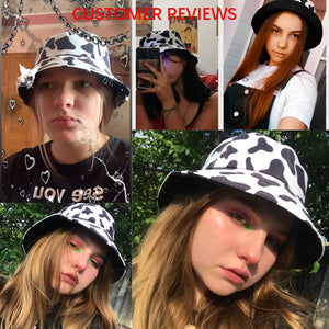 Reversible Black White Cow Pattern Bucket Hat